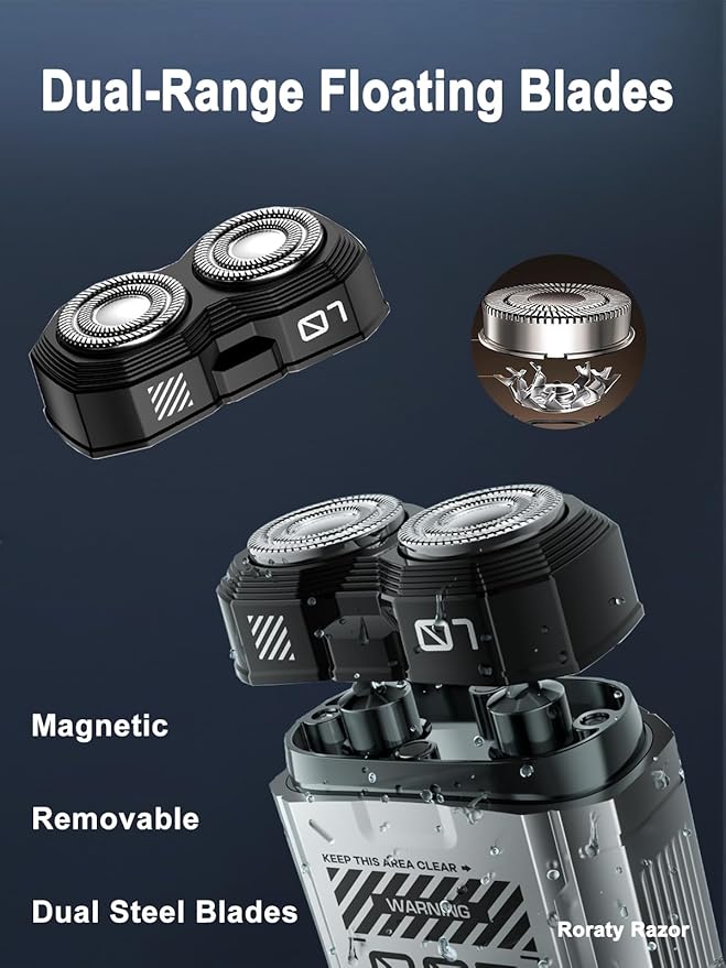 Mini Shaver, Portable Travel Shaver, Mini Rotary Shavers for Men, Dual Blades IPX7 Waterproof Cordless USB Rechargeable Electric Razor Trimmer