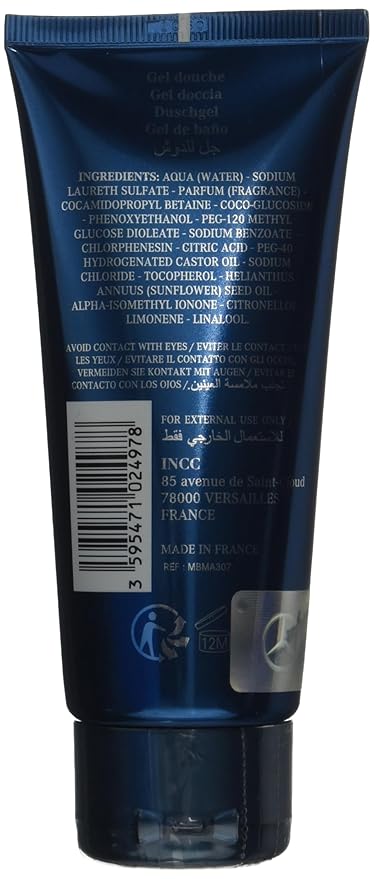 Mercedes Benz Man Bright - Shower Gel Body Wash - Mens Body Wash - Bergamot, Lavender Fragrances - Travel Size Moisturizing Body Soap Liquid - 3.3 oz