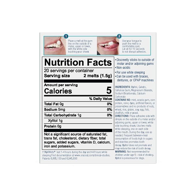 OraCoat XyliMelts Dry Mouth Relief Stick-On-Melts for Sensitive Mouths, Mint-Free and Acacia Gum-Free with Xylitol, 40 Count, Non-Acidic, Day & Night User, Long Lasting 8-Hour Moisturizing Relief