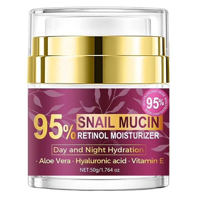 Retinol Cream for Face, Snail Mucin Face Moisturizer with Retinol and Hyaluronic Acid, Anti Aging Face Cream for Women and Men Day & Night Lifting & Firming Anti Wrinkle for All Skin Types 1.76 Fl Oz