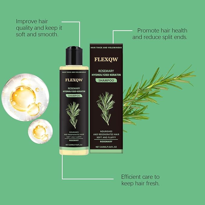 Rosemary Hair Growth Shampoo, 265ML Natural Thickening & Strengthening Shampoo with Hydrolyzed Keratin for men and women, Nourishes and Repairs Hair Scale.