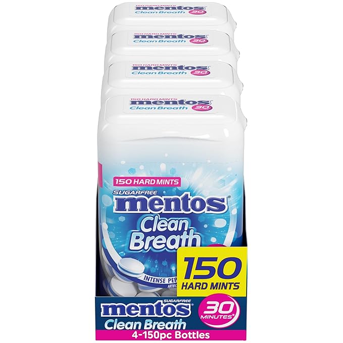 Mentos Clean Breath Hard Mints, Intense Peppermint Flavor, Easter Candy, Easter Basket Essentials Stuffers for Kids and Adults, Sugar-Free, 150 Pieces (4-Pack)