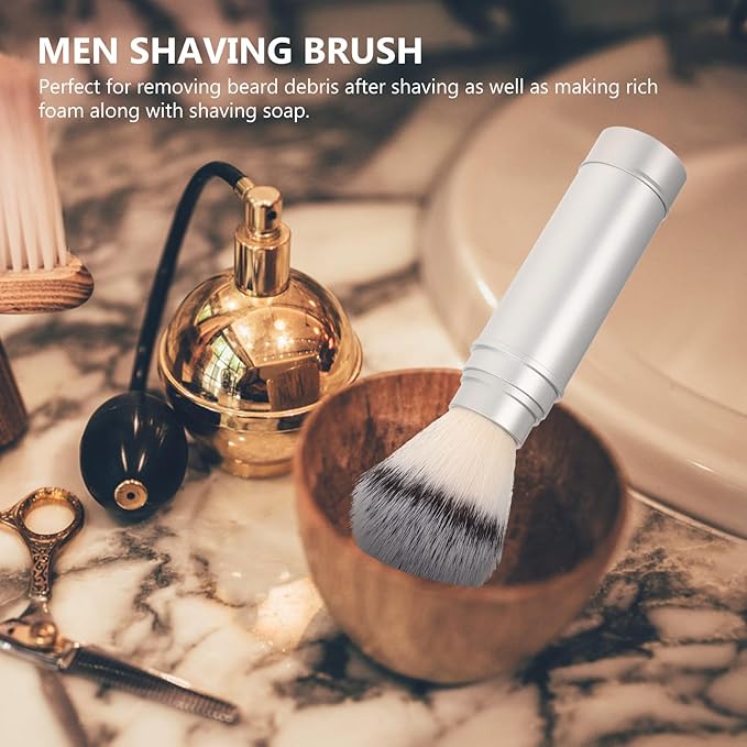 Beaupretty Travel Beard Shave Brush Portable Nylon Bristle Shaving Brush for Men Facial Cleansing Compact Metal Handle Travel Shaving Accessory