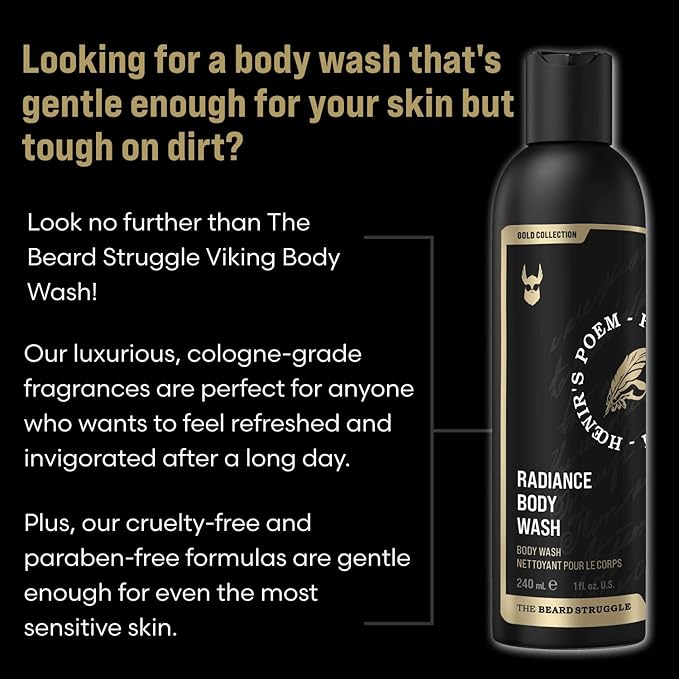 The Beard Struggle Men's Body Wash Viking Storm - Silver Collection - Skin Cleaning Agent - Natural Body Wash - Shower Gel Liquid Soap - 240 mL / 8 US. fl. oz.