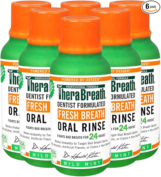 TheraBreath Fresh Breath Dentist Formulated Oral Rinse, Mild Mint, 3 Fl Oz (Pack of 6)