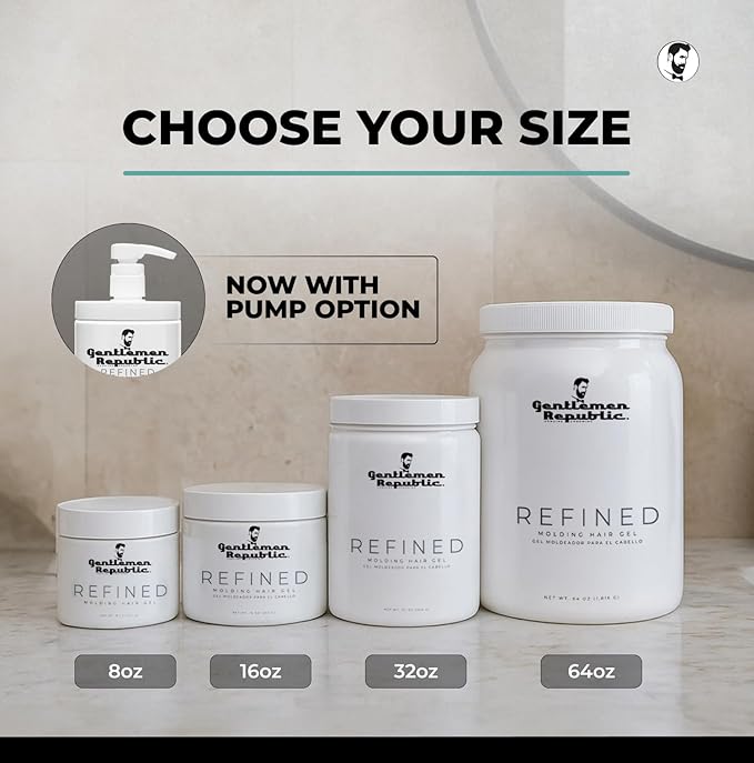 Gentlemen Republic Refined Hair Gel for Men 16oz - Professional Formula for 24 Hr Shine and Strong Hold, Humidity Resistant Styling Gel for hair, 100% Alcohol-Free and Never Flakes, Made in USA - 2pk
