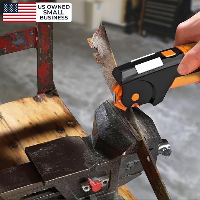 Orange Ninja 7-in-1 Knife & Garden Tool Sharpener – Sharpens Pocket Knives, Axe, Hatchet, Machete, Pruner & Hedge Shears – Repairs & Hones Edges by Sharp Pebble