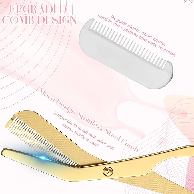 4 Pack Eyebrow Trimming Scissors with Combs, Stainless Steel Eyebrow Trimmers for Women Men Gifts, Brow Trimming Tool Beard Trimmer (Gray,Black,Rainbow,Gold)