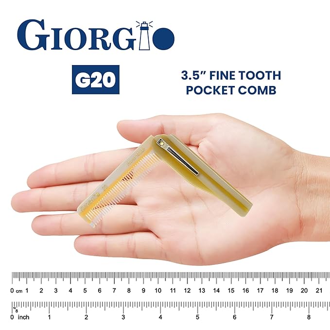 Giorgio G20 IVY Folding Fine Tooth Mustache and Beard Comb 6.5 Inches - Sawcut and Hand Polished Ivory Styling and Travel Comb for Everyday Hair Care