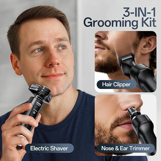 2026 Electric Shaver for Men, 3-in-1 Rechargeable Razor and Trimmer for Face, Beard, Nose, Close Clean Shave, Waterproof Wet/Dry Use, USB-C Charging, New Men’s Gift