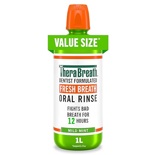 TheraBreath Fresh Breath Mouthwash, Mild Mint, Alcohol-Free, 1 Liter