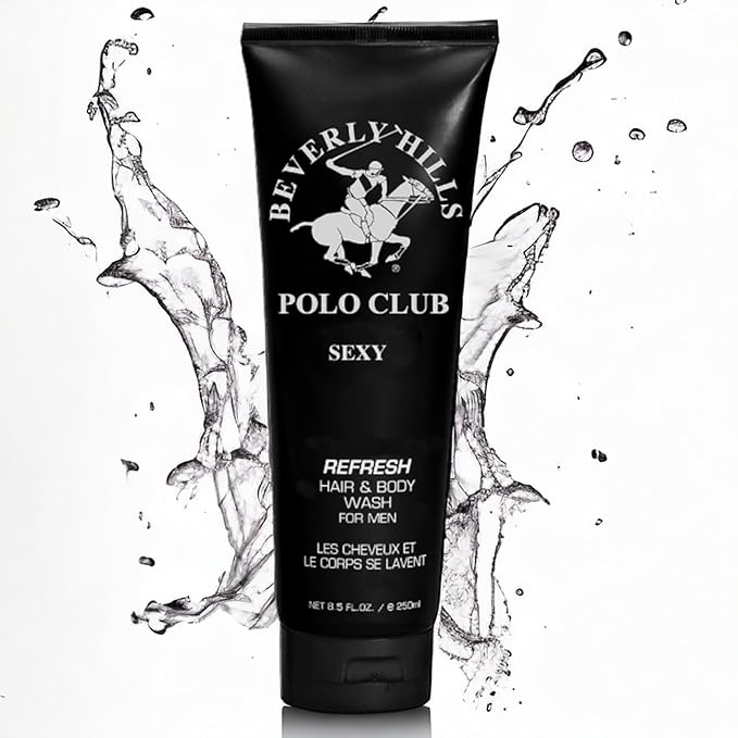 Beverly Hills Polo Club Men's Hair & Body Wash, 'Sexy' Scent, 8.5 oz - 2-in-1 Luxury Cleanser for Lasting Freshness & Confidence, Premium Designer Fragrance