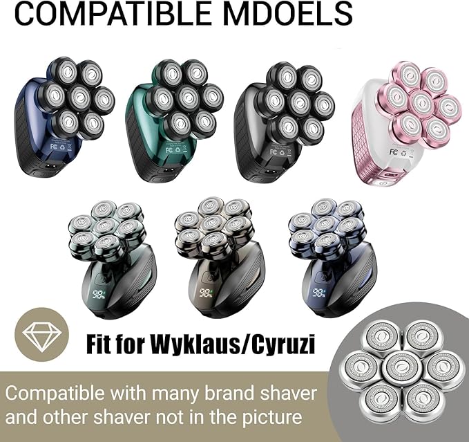 7D Floating Head Compatible with Wyklaus/Cyruzi Head Shaver 7D Replacement Head,Shaver Replacement Heads Compatible with Wyklaus OP-002/Cyruzi Head Shavers for Bald Men.(2Pack Upgraded)