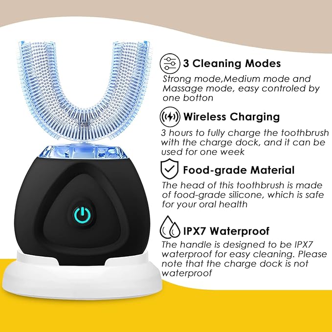 360 Ultrasonic Toothbrush, Automatic Toothbrushes Auto Sonic Tooth Brush, Teeth whitening Brush with Timer & Wireless Charging 360° Ultrasonic Electric Toothbrush for Adult