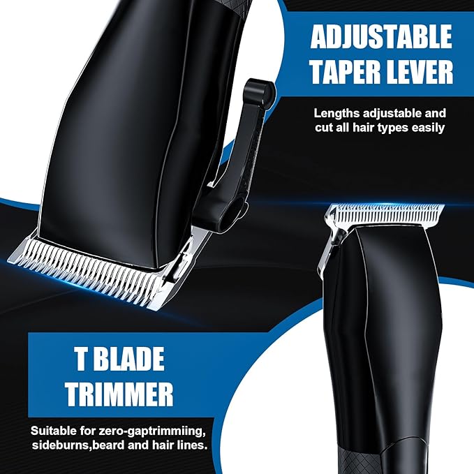 Professional Hair Clippers for Men, Mens Barber Clippers and Trimmers Set, T-Blade Beard HairTrimmer with LED Display, Black