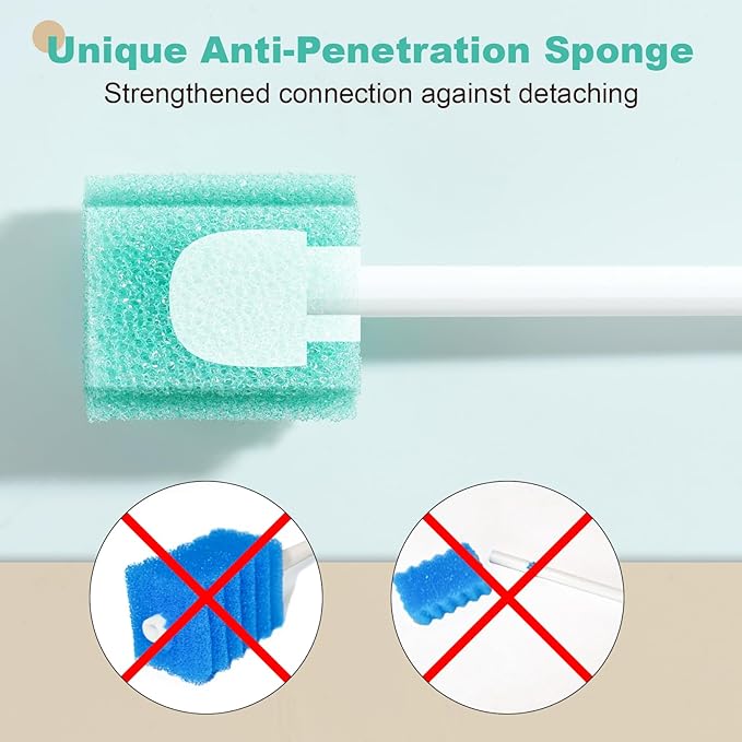 (50 Pack) Safety Anti-Penetration Gum-Protective Mouth Swabs for Elderly, Gum Cleaning, Anti-slip Rod. Higher Density Sponge Non-Detaching Sponge. Individually Wrapped 50 Counts (Unflavored)