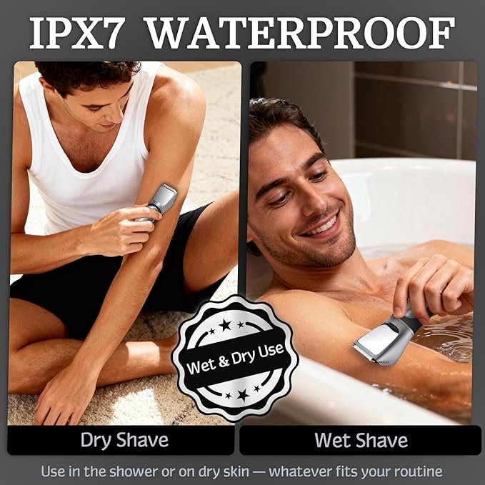 Bikini Trimmer for Women Men, 2 in 1 Electric Razors Shaver, IPX7 Waterproof Body Hair Trimmer with Mirror, LED Light & Display, Painless Pubic Hair Removal, Silver