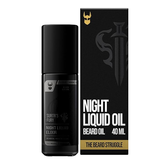 The Beard Struggle Night Liquid Elixir Beard Oil - Platinum Collection - Surtr's Fury (1.35 Fl oz) - Beard Oil for Men - Natural Blend for Softens, Moisturizing, & Healthier Beard Growth