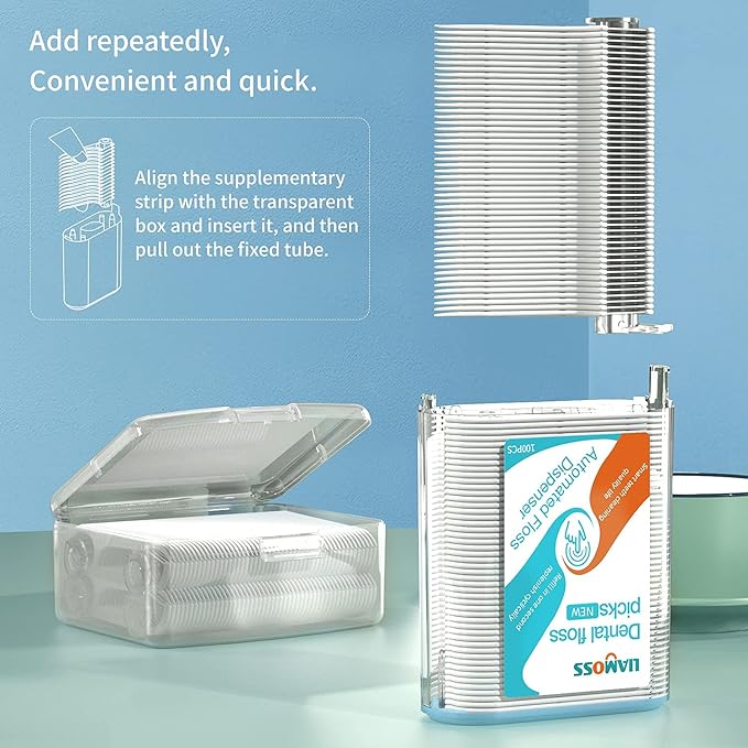 Dental Floss Picks Dispenser Fast Replenishment Refill Box-200 Count Dental Flossers- Replenish in A Second-No Shred or Break Toothpicks-Smooth for Teeth Cleaning