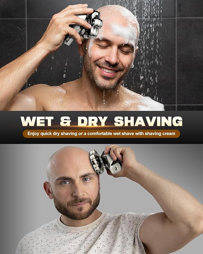 Head Shaver for Bald Men, 7D Upgraded Magnetic Detachable Blades, Wet & Dry IPX7 Waterproof Electric Razor, Fast Smooth Bald Shaving for Head & Face, 5-in-1 Grooming Kit