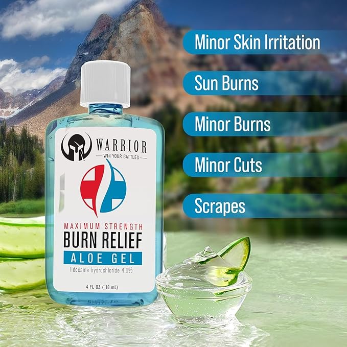 WARRIOR - WIN YOUR BATTLES - SPF 50 Sunscreen Lotion - 80 Minutes Water Resistant | Burn Relief Gel for Skin Made in USA Aloe with Aloe Vera Gel with Lidocaine 4% | 3 Fl Oz - Pack of 2 and 4 FL OZ
