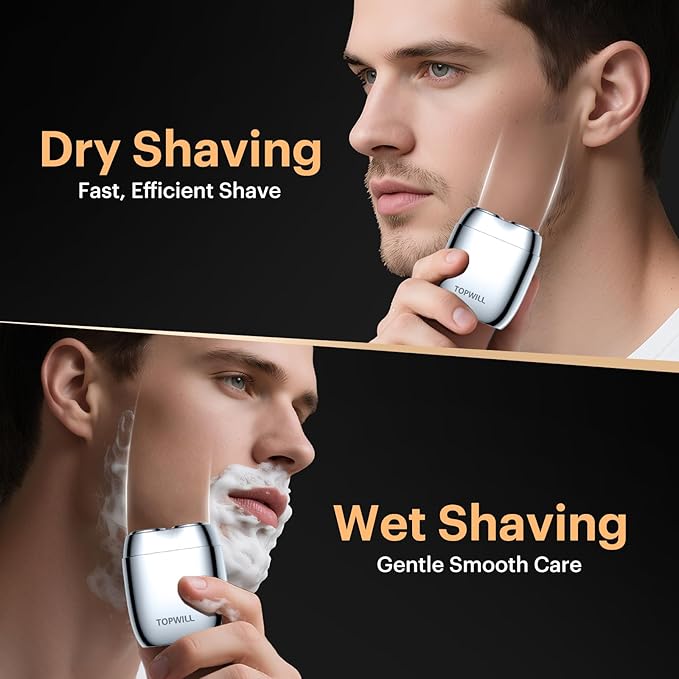 All-Metal Mini Electric Shaver for Travel Men– Smooth & Close Shave, Portable USB-C Rechargeable Razor with Mirror Cap, Waterproof Wet/Dry, Ideal Gift for Dad Husband Boyfriend – RX40 Silver