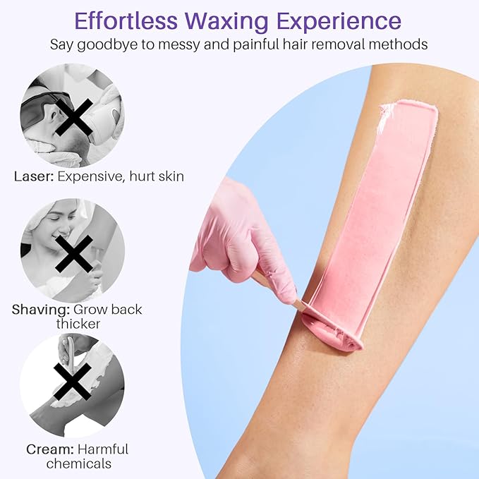 BLITZWAX Rose Wax Beads for Hair Removal 1.3lb Hard Wax Beans for Sensitive Skin, with 10 Wooden Sticks for Bikini, Face and Brazilian, Suitable for Women Men at Home Salon