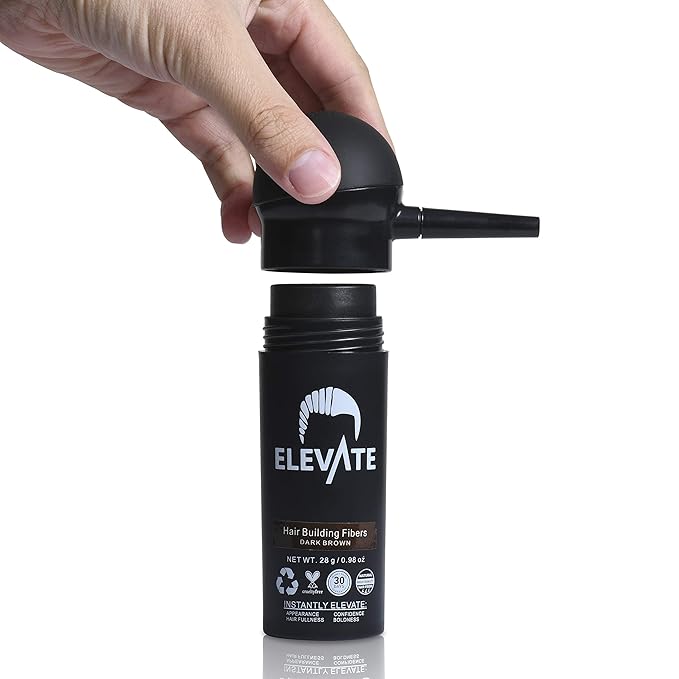 ELEVATE Hair Perfecting 2-in-1 Kit | Set Includes Natural Hair Thickening Fibers & Spray Applicator Pump Nozzle | Instantly Conceal & Thicken Thinning Balding Areas in Seconds Men & Women (Dark Brown)