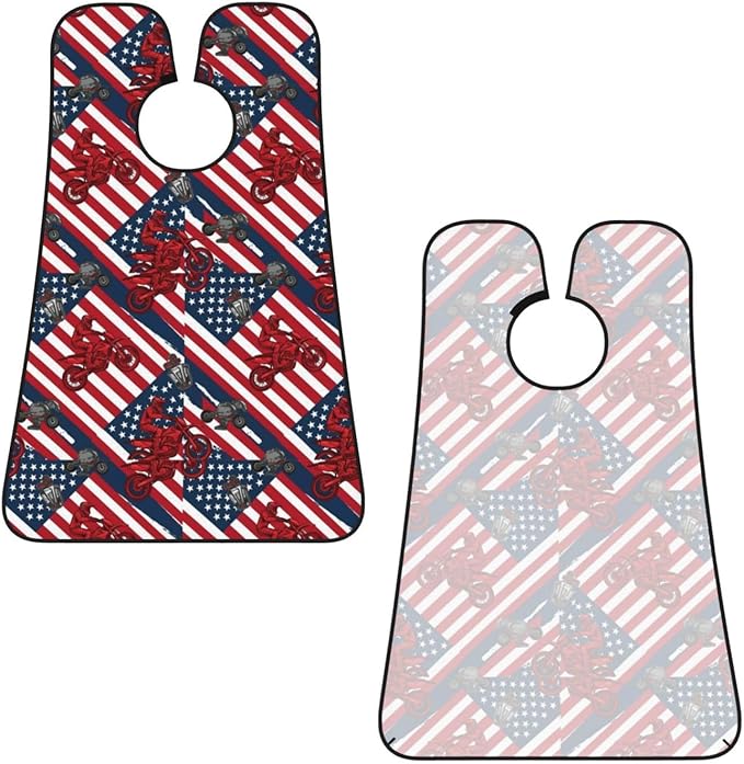 Beard Trimming Catcher Apron, Waterproof Non-Stick Grooming Bib for Shaving, Ideal for Men Dad Father’s Day, Motorcycle American Flag Motocross Dirt Bike Shave Bib