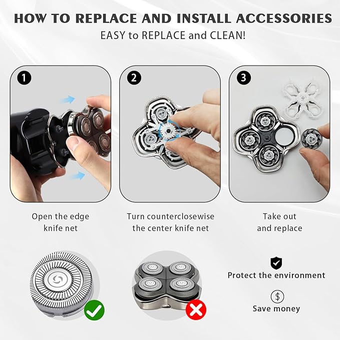 4Pack Pro 4 Head Replacement Blades for Pitbull Shaver Replacement Heads for Skull Bald Head Razors Gold PRO, Silver PRO, Platinum PRO… Series, Precision Replacement Blades for Head, Face.