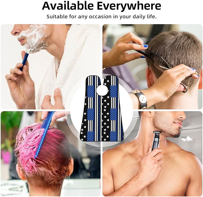 Beard Hair Catcher Bib, Waterproof Non-Stick Grooming Apron for Shaving Trimming, Perfect for Men Dad, Thin Blue Line American Flag Shave Bib