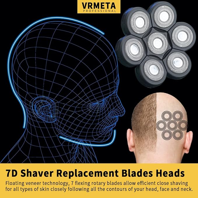 7 Blades Replacement Heads for Men 7D Sharp Replacement Heads Floating Shaver Blades for Electric Rotary Shaver (7 Heads (Black))