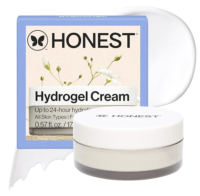 Honest Beauty Mini Hydrogel Cream with Hyaluronic Acid, Lightweight Moisturizing Water Gentle for Sensitive Skin, Fragrance-Free, Vegan, Travel Size, .57 fl oz