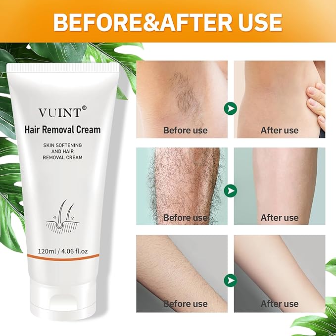 Vuint Hair Removal Cream for Women & men, Painless & Gentle Depilatory Cream with Aloe Vera, Sensitive Formula Body Hair Remover for All Skin Types 4.06oz