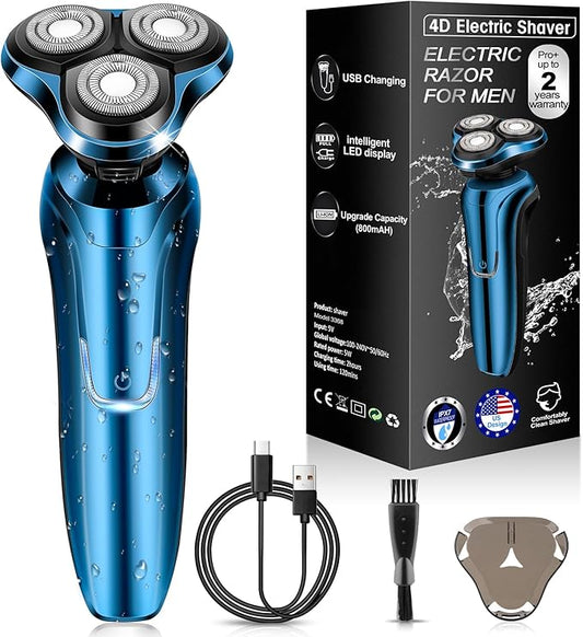 Electric Razor for Men, Men's Rotary Shavers, Waterproof,Wet and Dry Rechargeable Electric Shaver for Men's Faces with a Cordless and Floating Head, Portable Travel Razor,an Ideal Gift for Men