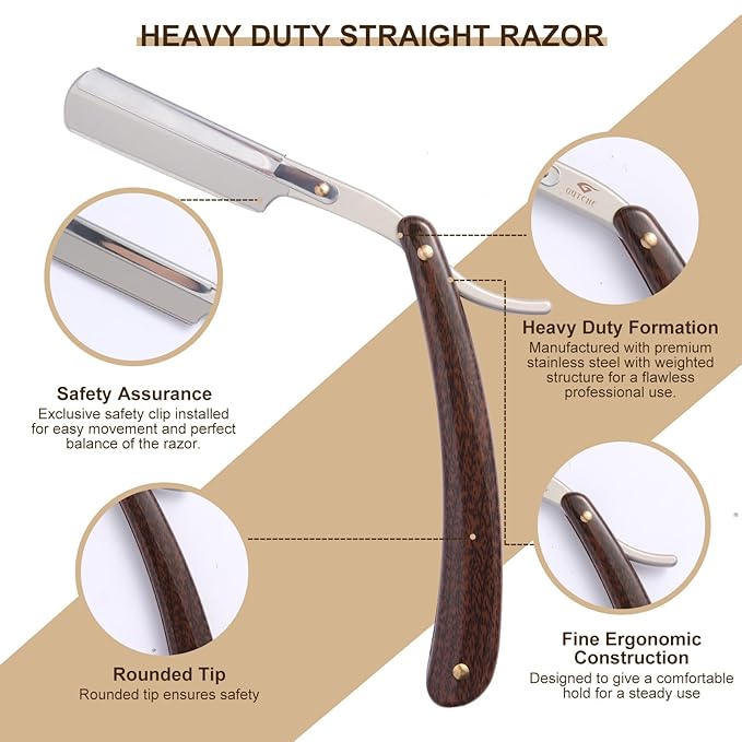 Beard Brush and Comb Set for Men - Straight Edge Razor and Shaving Scissors, Natural Boar Bristle, Dual Action Wood Comb, Travel Pouch - Great for Grooming Beards and Mustaches