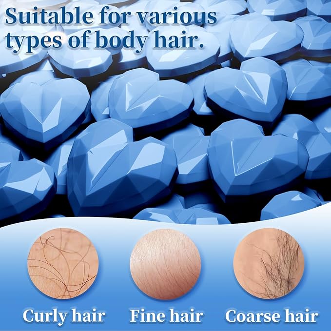Hard Wax Beads, 400g Heart Wax Beans for Sensitive Skin, Hypoallergenic Waxing Bead for Coarse Hair Removal, Body, Brazilian, Facial, Bikini, Legs, Armpits Women Home Blue