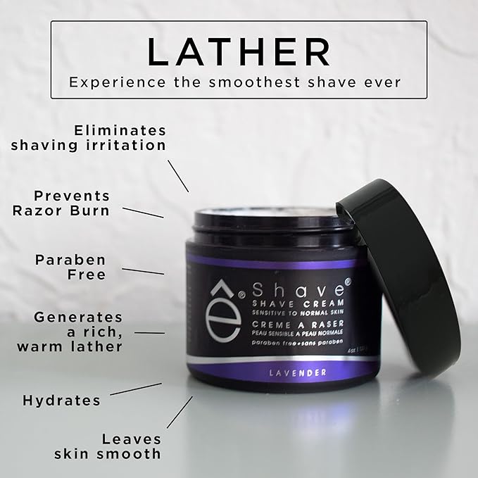 eShave Shaving Cream for Men, Lavender, prevents shaving irritation and razor burn, generates a rich lather for a soft, silky, Smoothest Shave