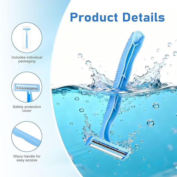Disposable Razors, Light Blue Bulk Razors With Knife Caps, Double-edged, Individually Packaged, Suitable For Hotels, Home, Homeless People, Charities (100-PACK)