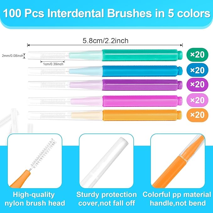 100 Pcs Interdental Brushes Between-Teeth Disposable Braces Brush for Teeth,Interproximal Dental Brush Picks,Toothpick Dental Flossing Oral Hygiene Cleaning for Home,Travel,Work,School