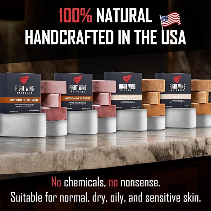 Right Wing Naturals Bar Soap Gift Set for Men | Handcrafted Cold-Pressed | Handmade Organic Soap for Men | Most Popular Flavors | Natural Scented Men’s Bar Soap| Pack of 4 Bars