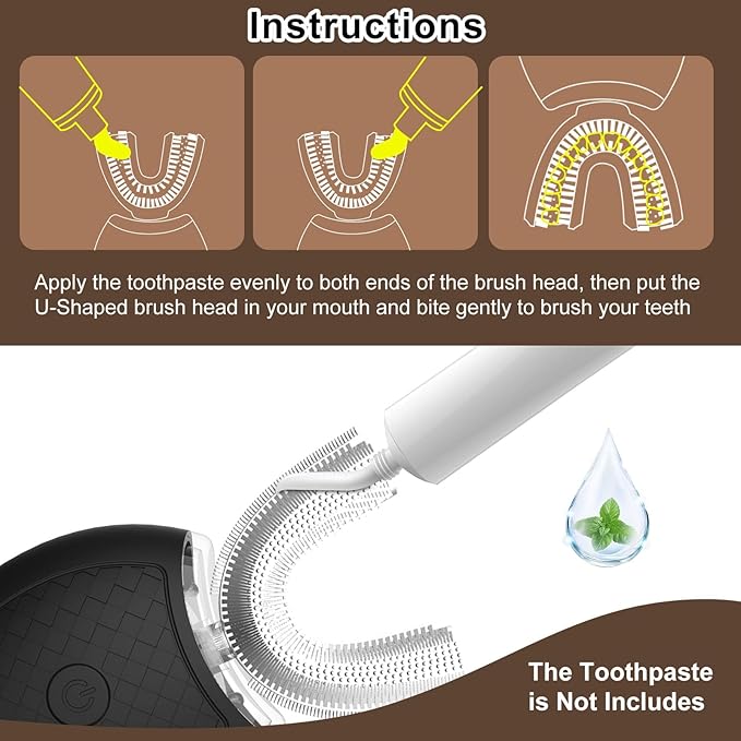 Electric Toothbrush for Adults and Nylon U-Shaped Brush Head Replacement Compatible with U-Shaped ToothbrushU Shaped Automatic Toothbrush for 360-degree Cleaning, 3 Modes for Whitening, Wire