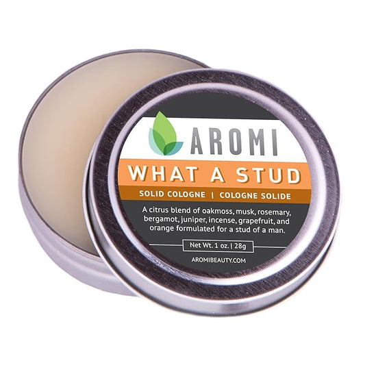 Aromi Solid Cologne | Fresh, Light Scent for Men, Oakmoss, Musk, Rosemary Fragrance,Father's Day Gift, Travel, Alcohol-free, Vegan (What a Stud)