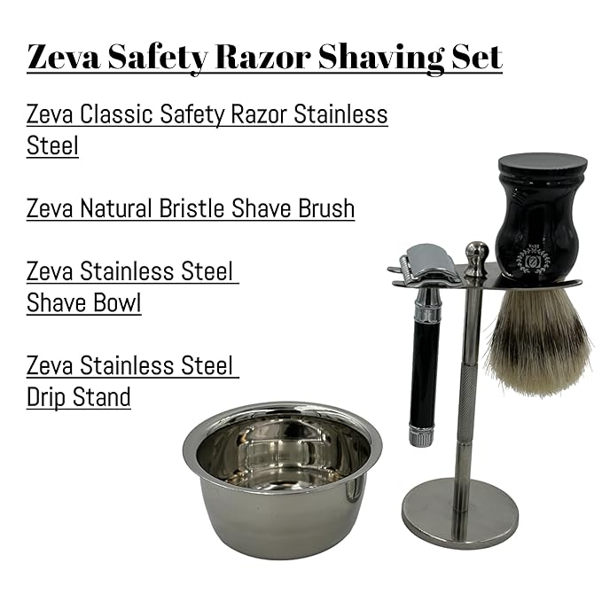 Vintage Men Shaving Gift Set | Gandpa Classic Twist Open DE Safety Razor, Stainless Steel Stand & Bowl, Shaving Brush & 10 Blades Christmas Gift For Him