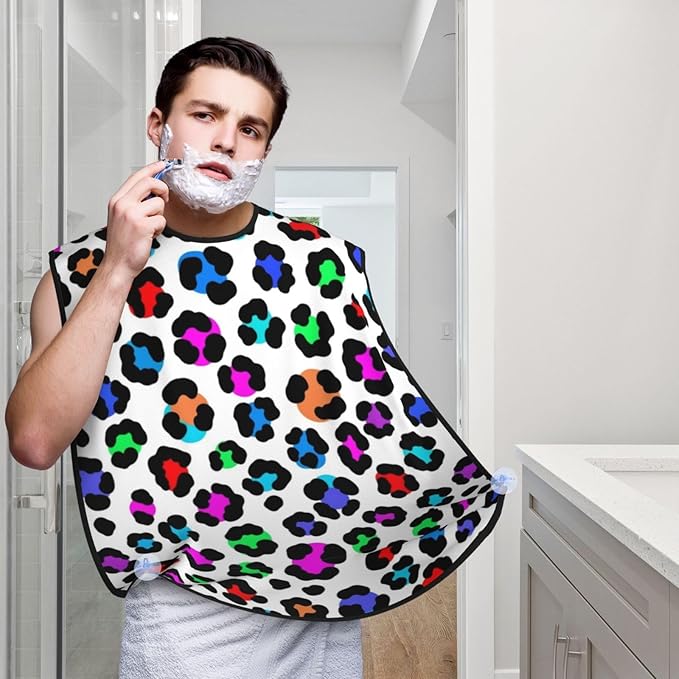 Beard Hair Catcher for Men, Waterproof Shaving Bib Apron Non-Stick, Trimming Tool for Dad Husband, Wild Animal Colorful Cheetah Leopard Shave Bib