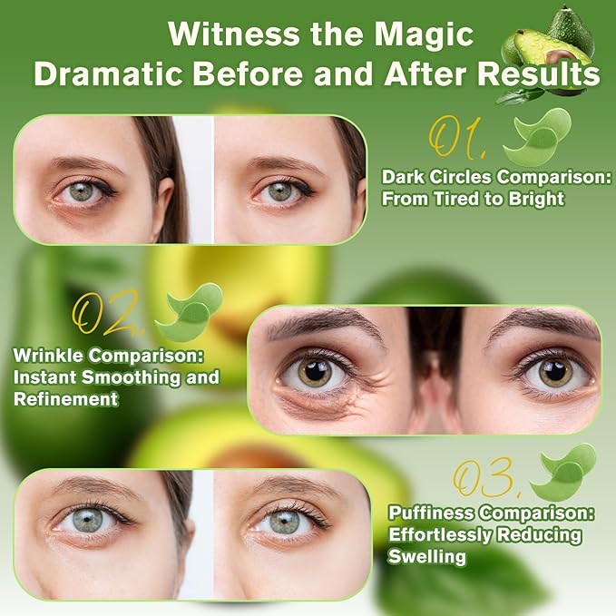 Nourishing Avocado Eye Patches 2-Pack (120 PCS), Collagen Under Eye Mask for Hydration & Antioxidant Care, Under Eye Patches for Women & Men