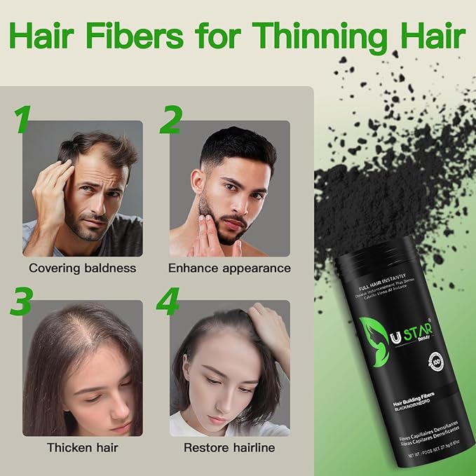 USTAR Hair buliding Fibers Gray Quality Matches 27.5 grams 0.97oz