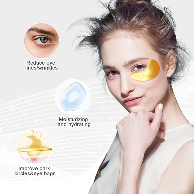 Permotary 30 Pairs Gel Crystal Collagen Under Eye Patches, 24K Gold Eye Mask for Moisturizing Skin, Lighten Dark Circles, Reduce Wrinkles & Puffiness,Valentines Day Gifts