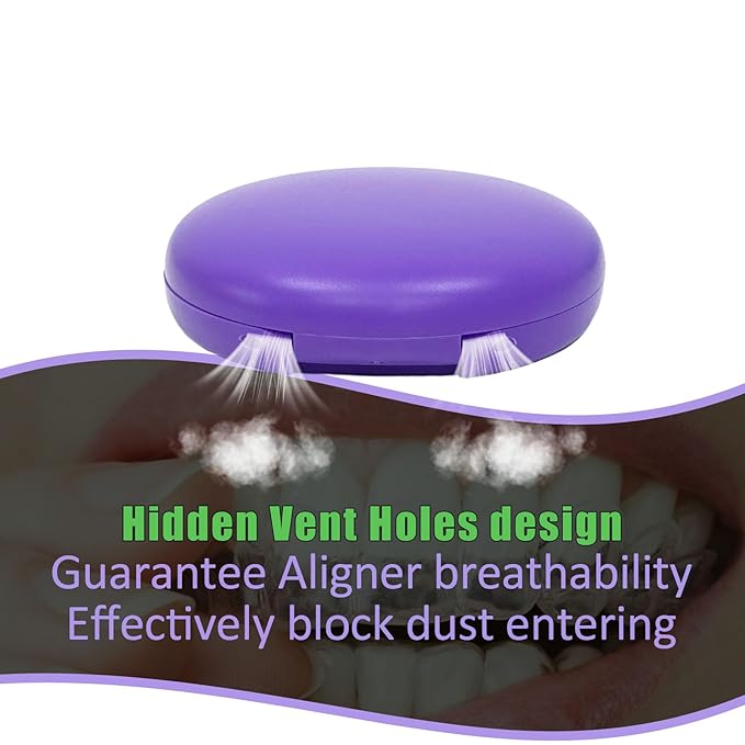 2PCS Retainer Case Compatible with Invisalign,Cute Slim Aligner Case,Customized Magnetic Closure Orthodontic Retainer Cases (2 Pack Purple + Green Silicone)