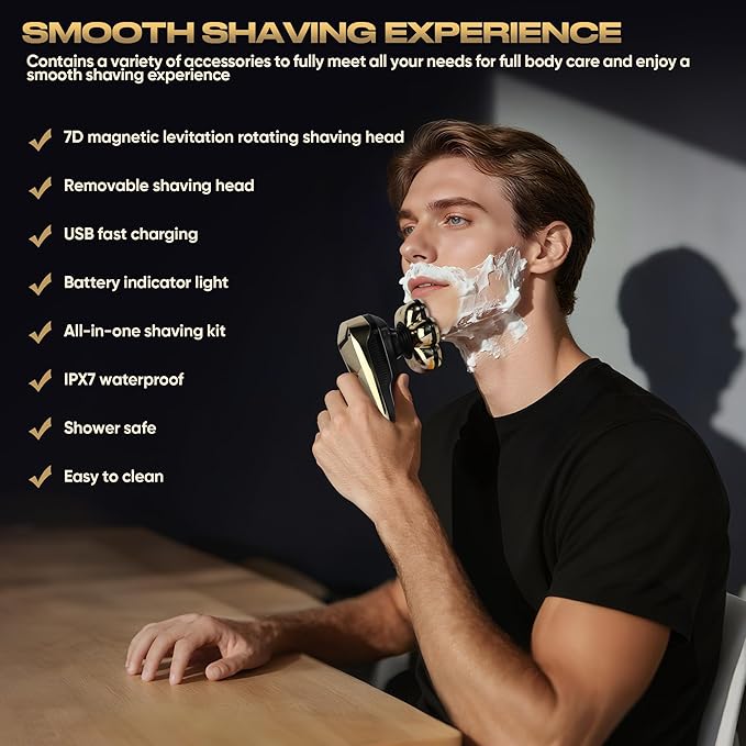 Head Shavers for Bald Men, Electric Razor with 7D Magnetic Shaver Heads, Wet Dry Waterproof Bald Head Trimmer Kit for Women & Men, Nose Ear Hair Trimmer, USB Rechargeable Clippers, Bright Black